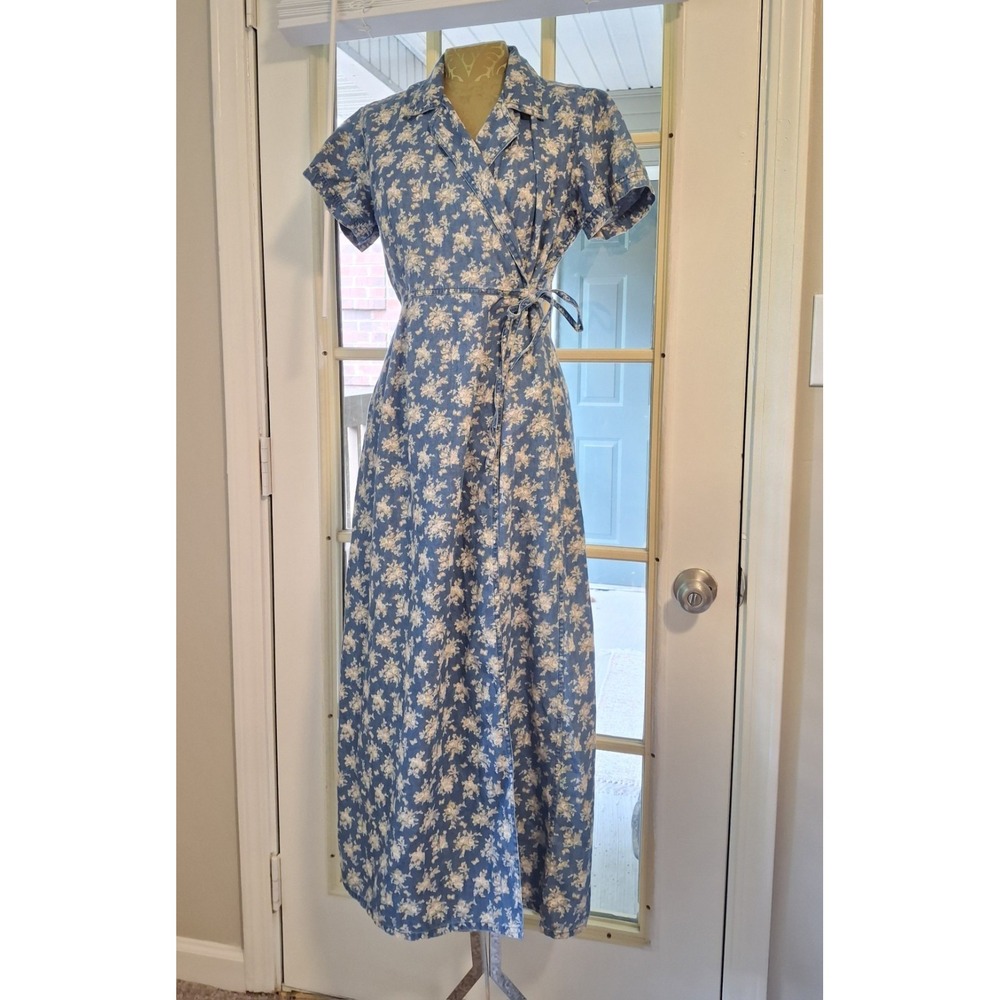 Vintage Y2K 90s Lizwear Floral Cotton Maxi Dress 8 Boho Cottagecore